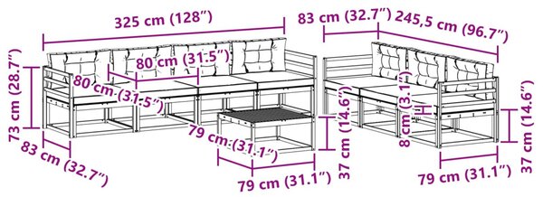VidaXL Kültéri kanapé szett párnával 7 pcs Fehér és Krém színű