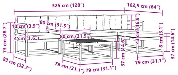 VidaXL Kültéri kanapé szett 6 pcs Fehér és Világosszürke