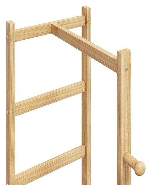 Kabátállvány kampókkal és polcokkal 38,5x30x156 cm bambusz