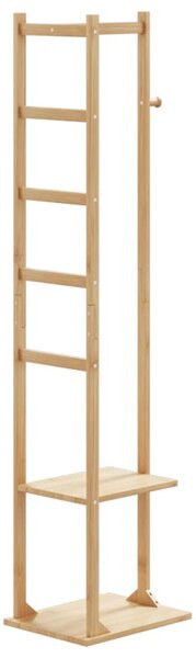 Kabátállvány kampókkal és polcokkal 38,5x30x156 cm bambusz