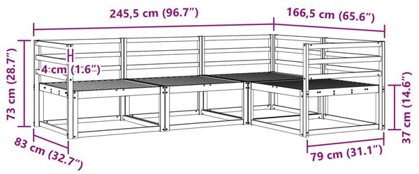 Kültéri kanapé szett 4 pcs Fehér 245,5 x 166,5 x 73 cm