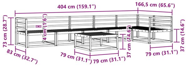 Kültéri kanapé szett 7 pcs Fehér 79 x 79 x 37 cm Tömör Akácfa