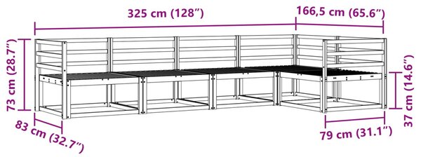 VidaXL Kültéri kanapé szett 5 pcs Fehér 325 x 166,5 x 73 cm