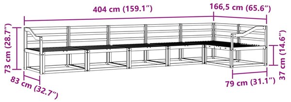 Kültéri kanapé szett 6 pcs Fehér 404 x 166,5 x 73 cm