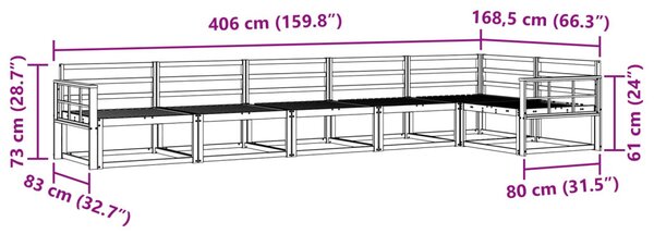 Kültéri kanapé szett 6 pcs Fehér 406 x 168,5 x 73 cm