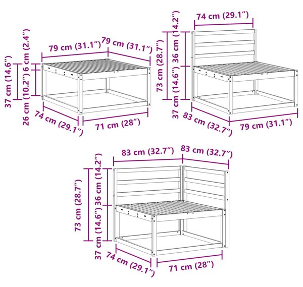 VidaXL Kültéri kanapé szett 6 pcs Fehér 325 x 166,5 x 73 cm