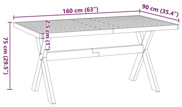 Étkezőasztal NOAIN X alakú lábak 160x90x75 cm tömör fa fenyőfa