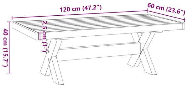 Dohányzóasztal NOAIN X alakú lábak 120x60x40cm tömör fa fenyőfa
