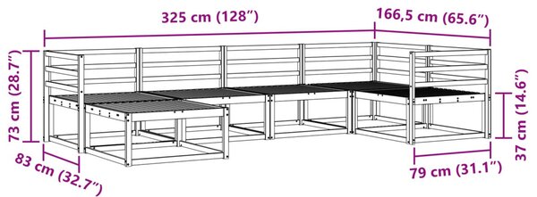 VidaXL Kültéri kanapé szett 6 pcs Fehér 325 x 166,5 x 73 cm