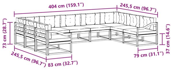 VidaXL Kültéri kanapé szett 7 pcs Tömör Akácfa