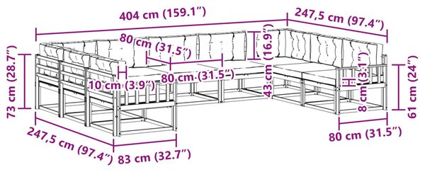 VidaXL Kültéri kanapé szett párnával 9 pcs Fehér és Antracitszürke