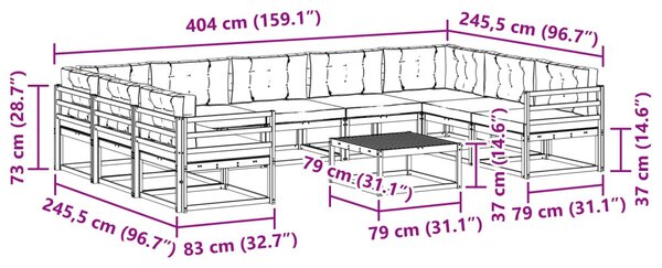 VidaXL Kültéri kanapé szett párnával 10 pcs Fehér és Krém színű