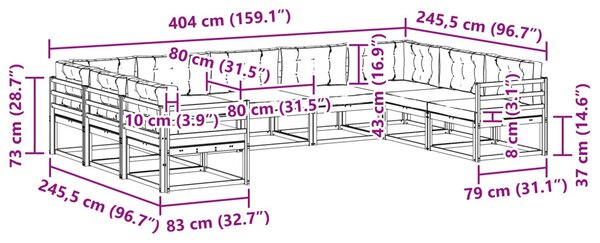 VidaXL Kültéri kanapé szett párnával 9 pcs Fehér és Krém színű