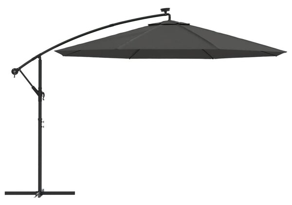 Antracit konzolos kerti napernyő LED-del és fémrúddal 350 cm