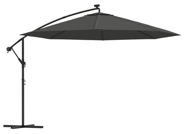 Antracit konzolos kerti napernyő LED-del és fémrúddal 350 cm