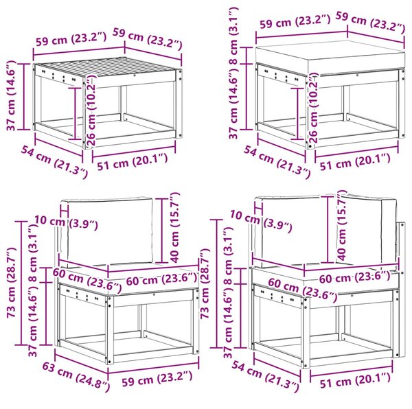 VidaXL Kültéri kanapé szett 7 pcs Fehér és Antracitszürke Tömör Akácfa