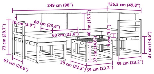 VidaXL Kültéri kanapé szett 7 pcs Fehér és Antracitszürke Tömör Akácfa