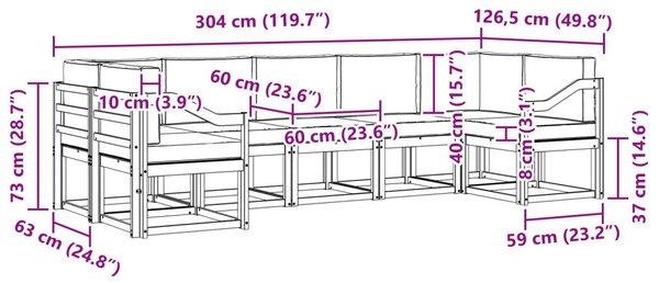 VidaXL Kültéri kanapé szett párnával 7 pcs Tömör Akácfa