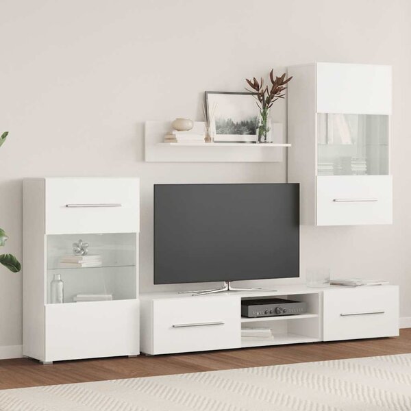 5 részes, fehér fali TV állvány szett LED világítással