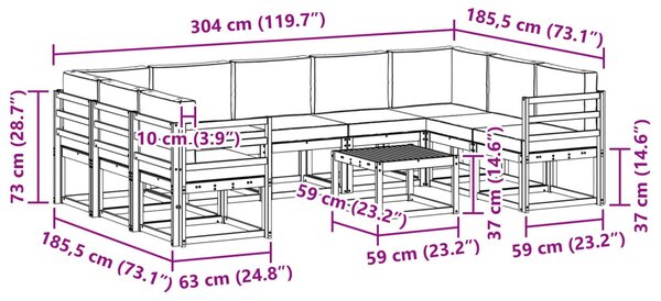 Kültéri kanapé szett 10 pcs Fehér és Antracitszürke
