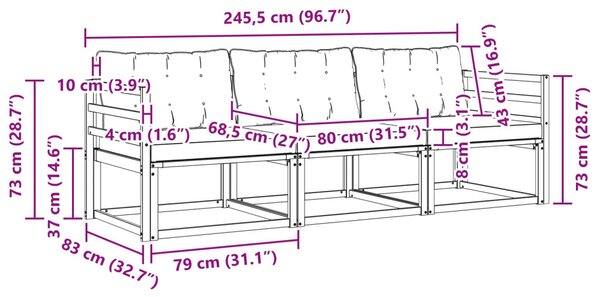 VidaXL Kültéri kanapé szett párnával 3 pcs Fehér és Fekete