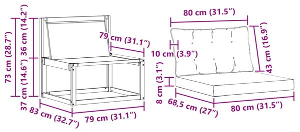 VidaXL Kültéri kanapé szett párnával 3 pcs Fehér és Fekete
