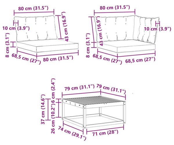 VidaXL Kültéri kanapé szett 8 pcs Fehér és Bézs 79 x 79 x 37 cm