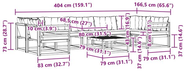 VidaXL Kültéri kanapé szett 8 pcs Fehér és Bézs 79 x 79 x 37 cm
