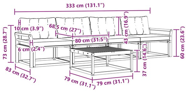 VidaXL Kültéri kanapé szett 5 pcs Fehér és Krém színű