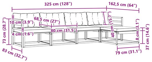 VidaXL Kültéri kanapé szett párnával 5 pcs Fehér és Fekete