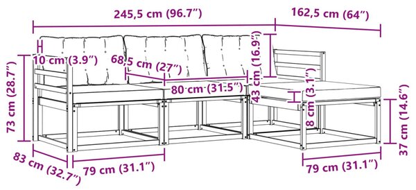 VidaXL Kültéri kanapé szett párnával 4 pcs Fehér és Fekete