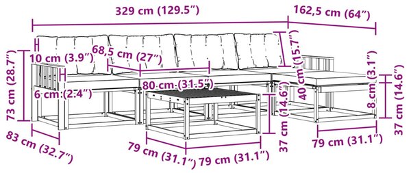 VidaXL Kültéri kanapé szett 6 pcs Fehér és Fekete
