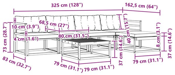 VidaXL Kültéri kanapé szett 6 pcs Fehér és Krém színű