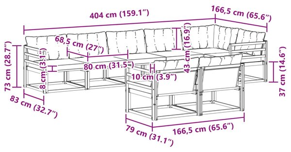 VidaXL Kültéri kanapé szett párnával 8 pcs Fehér és Fekete