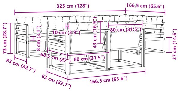 VidaXL Kültéri kanapé szett párnával 7 pcs Fehér és Fekete