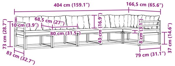 Kültéri kanapé szett párnával 6 pcs Fehér és Fekete