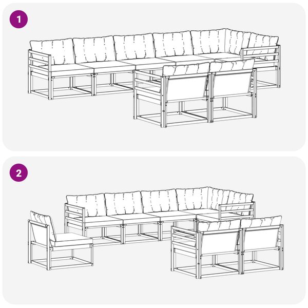 VidaXL Kültéri kanapé szett párnával 8 pcs Fehér és Fekete