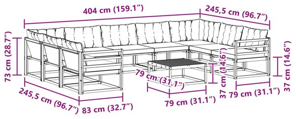 Kültéri kanapé szett 10 pcs Fehér és Világosszürke