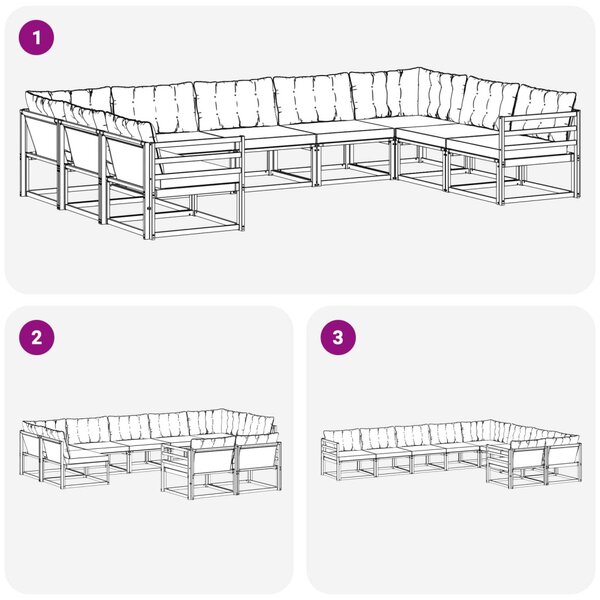 VidaXL Kültéri kanapé szett párnával 9 pcs Fehér és Fekete