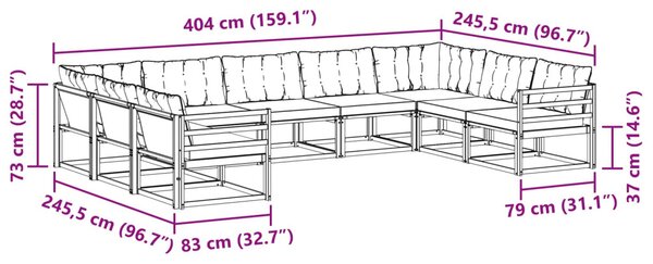 VidaXL Kültéri kanapé szett párnával 9 pcs Fehér és Fekete