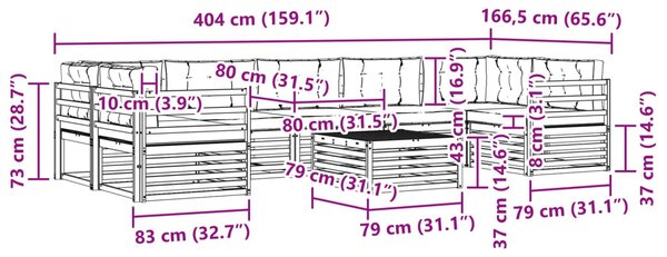 Kültéri kanapé szett 8 pcs Fehér és Antracitszürke Tömör Akácfa