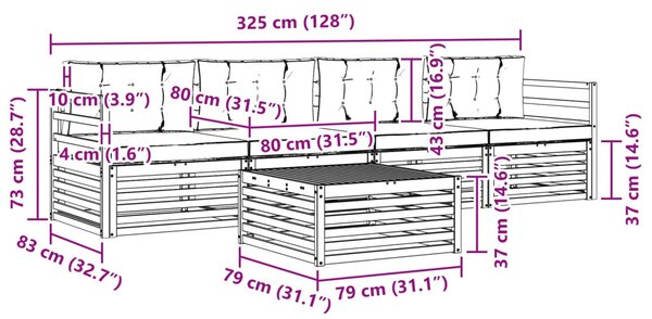 VidaXL Kültéri kanapé szett párnával 5 pcs Fehér és Bézs Tömör Akácfa