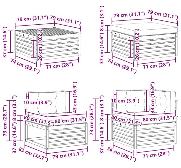 Kültéri kanapé szett 9 pcs Fehér és Antracitszürke Tömör Akácfa