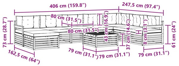 Kültéri kanapé szett 9 pcs Fehér és Antracitszürke Tömör Akácfa