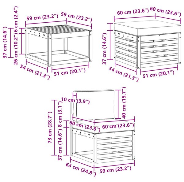 Kültéri kanapé szett 6 pcs Fehér és Krém színű 59 x 59 x 37 cm