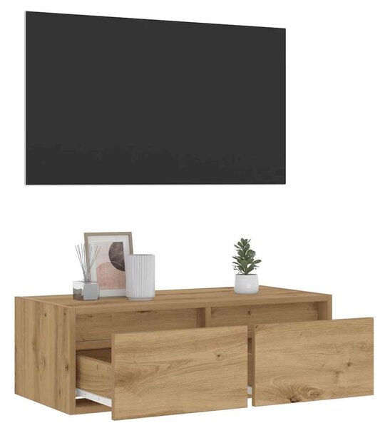 Kézműves tölgy színű TV-szekrény LED-lámpákkal 75x35,5x25 cm