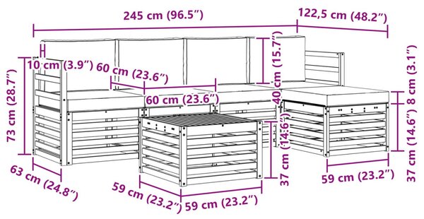 Kültéri kanapé szett 6 pcs Fehér és Krém színű 59 x 59 x 37 cm