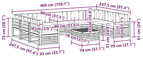 Kültéri kanapé szett párnával 10 pcs Természetes és krémszínű
