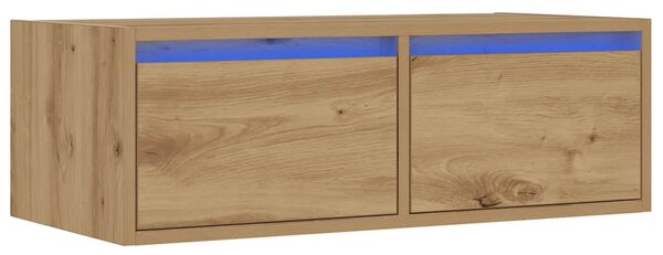 Kézműves tölgy színű TV-szekrény LED-lámpákkal 75x35,5x25 cm