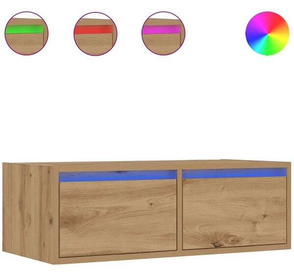 Kézműves tölgy színű TV-szekrény LED-lámpákkal 75x35,5x25 cm